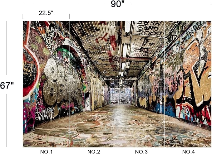 Cliouar-Graffiti on The Underground Crosswalk in The Tunnel Peel and Stick 90" x 67"