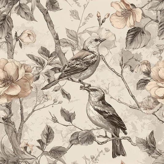 Vintage Animal Peel and Stick Contact Paper Beige Bird Removable Botanical Leaf Tree Wallpaper 17.7" x 236.22" Wall Paper Watercolor Self Adhesive for Classroom Bedroom Laundry Room Bathroom