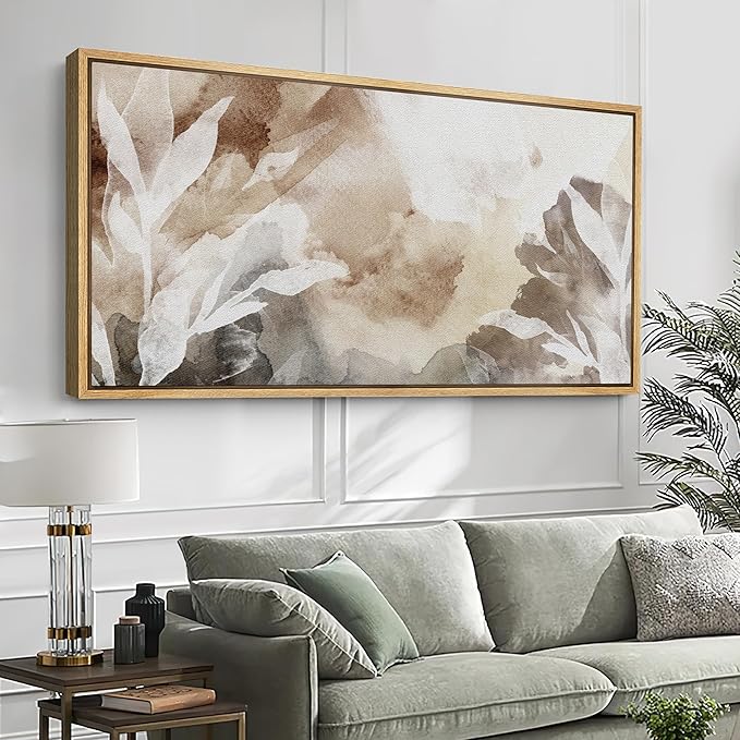 SIGNFORD Extra Large Framed Canvas Print Wall Art Whispers of Nature an Abstract Watercolor Illustrations Modern Art Relax/Calm Warm for Living Room, Bedroom, Office - 60"x30"