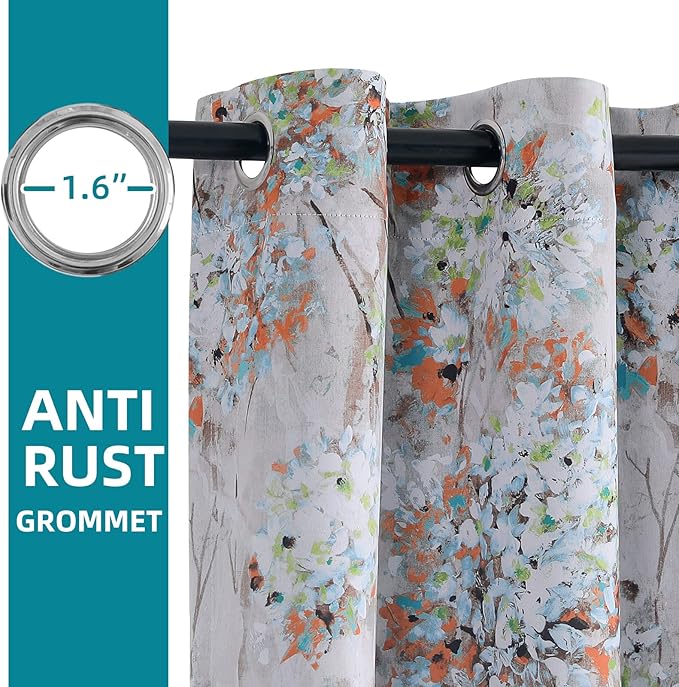 MYSKY HOME Floral Blackout Curtains 84 inches Long 2 Panels Fall Curtains for Bedroom Living Room Darkening Thermal Insulated Flower Window Curtains with Grommet Orange and Green