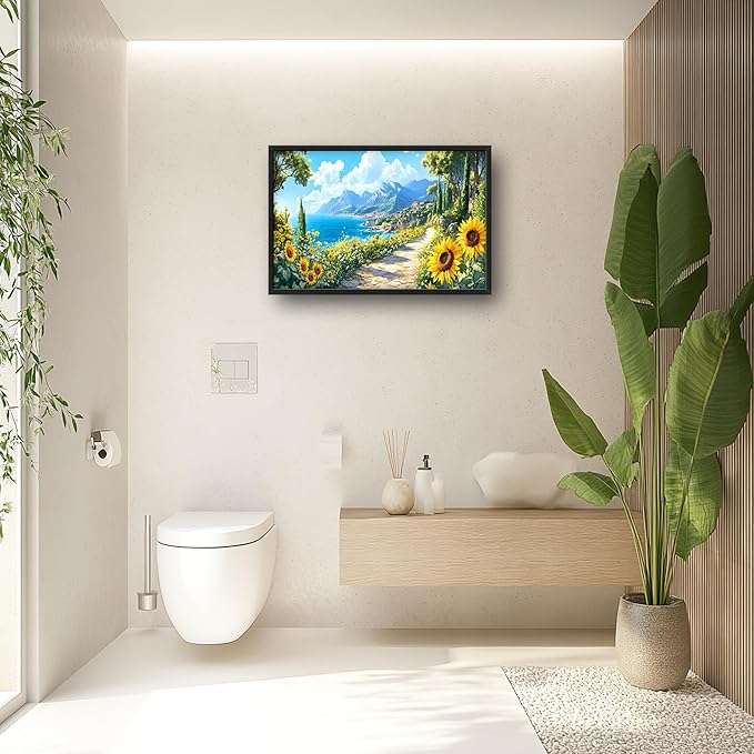 Coastal Sunflowers Large Wall Art Framed Wall Decor for Living Room Ocean Coast Pictures Oversized Canvas Print Painting Modern Extra Large Framed Artwork for Bedroom Office Home Decor 36"x24"