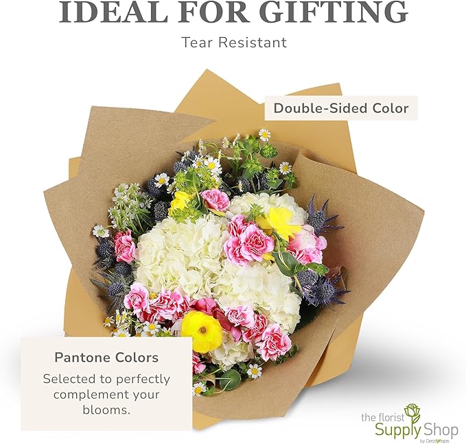 the florist Supply 20 Sheets Premium Flower Wrapping Paper | Waterproof Flower Wrapping Paper for Bouquets | Double Sided Floral Bouquet Sheets | DIY Gifts Colorblend Kraft Look