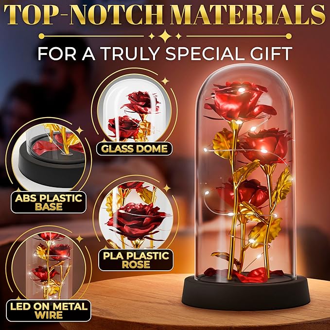 KETAR Rose in Glass Dome – LED Glass Rose Flower Lights, Romantic Flowers Roses for Home Decor, Christmas & Birthday Gifts for Women | Gifts for Mom, Grandma, & Girlfriend – Elegant Lighting Solution