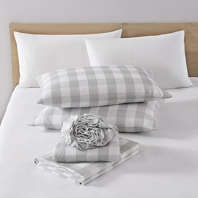 Eddie Bauer - Queen Sheets, Cotton Flannel Bedding Set, Brushed For Extra Softness, Cozy Home Decor (Lakehouse Plaid, Queen)