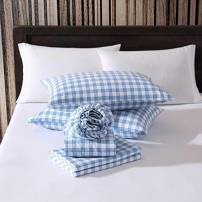 Eddie Bauer - Queen Bed Sheets, Cotton Flannel Bedding Set with Matching Pillowcases, Brushed for Extra Softness, Deep Pocket, Oeko-Tex Certified (Arrowhead Tartan Blue)