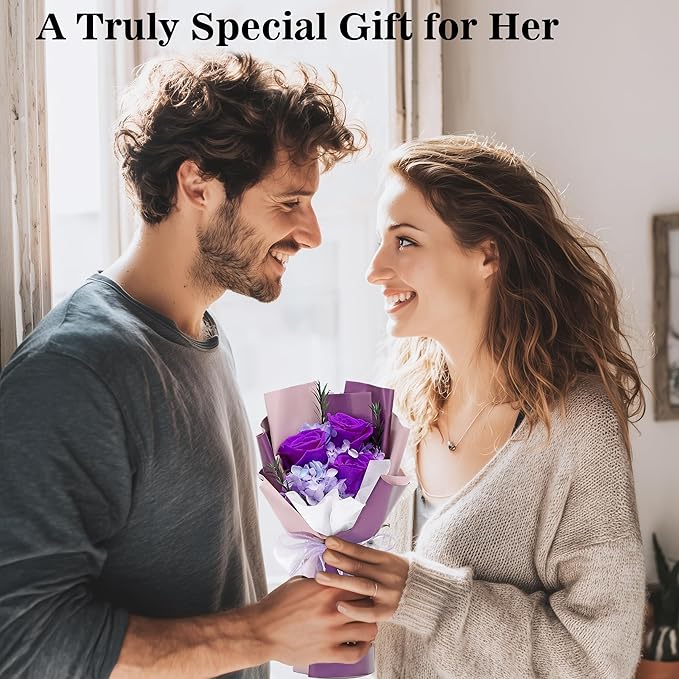 Flower bouquet for Her, Flowers for Delivery Prime, Preserved Flowers Gifts for Women, Valentines Flowers, Mom Presents from Daughter Son, Birthday Gifts, Real Roses,Purple Roses