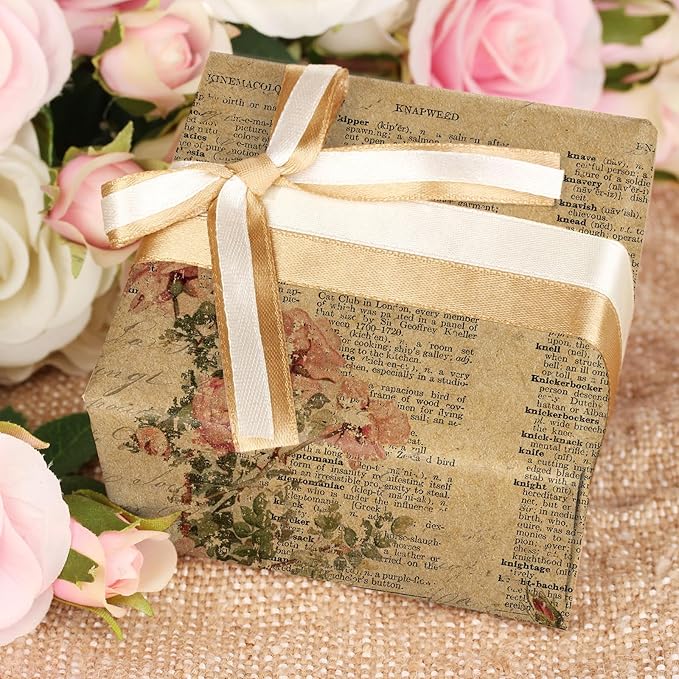 12 Sheet Vintage Floral Wrapping Paper Retro Newspaper Kraft Gift Wrap Bulk Folded Flat Rose Flower Craft Art Paper for Party DIY Wrapping Supplies, 19.7 x 27.6 Inch