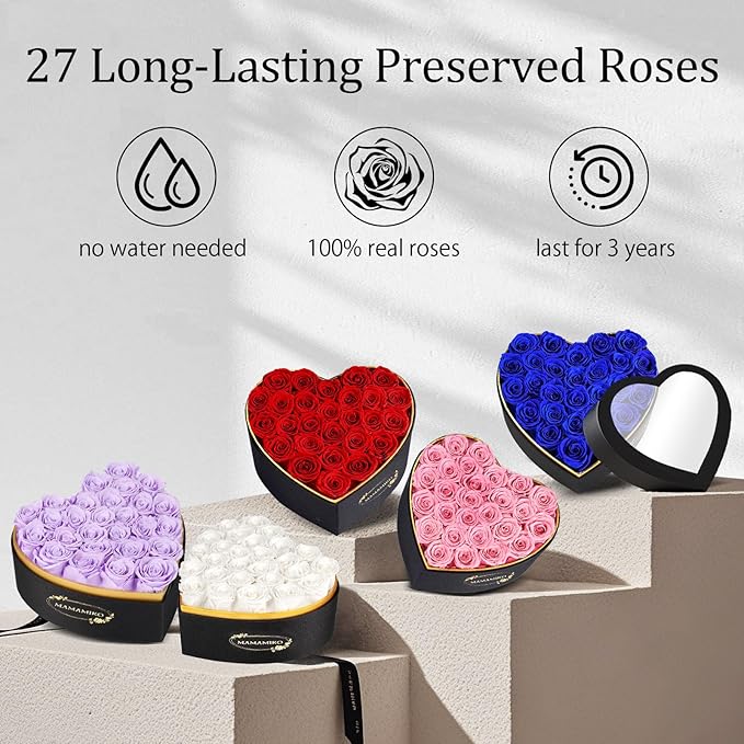 27 Preserved Roses in Heart Shape Gift Box for Her - Forever Flowers for Delivery, Eternal Rose Mothers Gifts for Mom, Wife Anniversary Birthday Gifts for Women, White