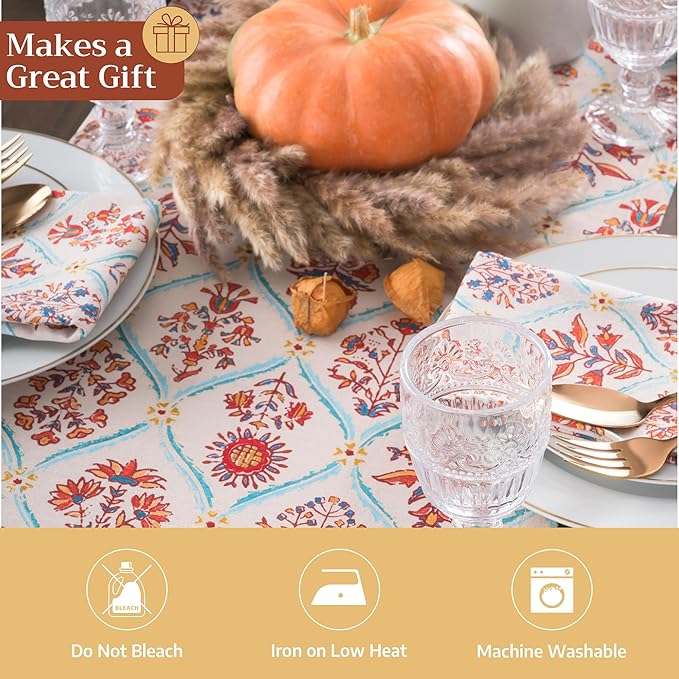 Maison d' Hermine Table Runner 100% Cotton Double Layer Table Runners 72 inches Long for Thanksgiving Christmas Decorations Home Kitchen Dining Party Wedding (Romane, 14.5" x 72")