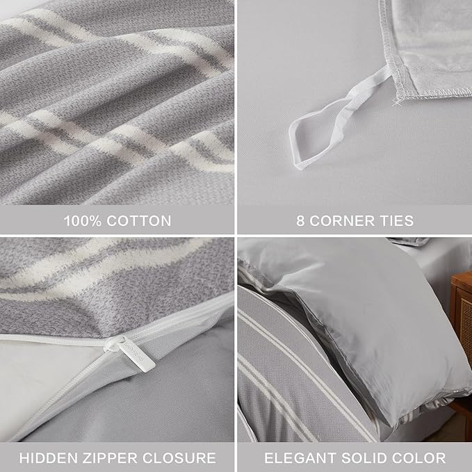 SAPHREAS Boy Gray Stripes Duvet Cover Set Full Size 3pcs Dark Grey Streak Bedding Comforter Cover Set 1 Duvet Cover 2 Pillow Sham