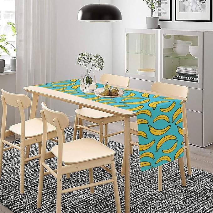 Banana Table Runner, Kitchen Dining Table Decor, Watercolor Tropical Fruit Palm Leaves Table Runners for Indoor Outdoor Home Farmhouse Holiday Wedding Birthday Party Decoration, 13 x70 Inch
