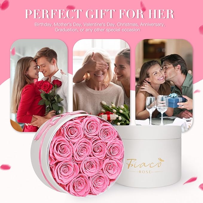 FIACO Gifts for Women Preserved Flowers in a Box-12 Forever Real Rose Flowers for Delivery Prime Birthday Gifts for Mom Grandma Wife Girlfriend Sister Fresh Flowers Eternal Rose