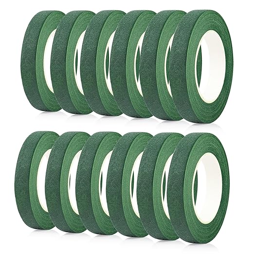 BOMEI PACK Dark Green Floral Tape 12 Rolls 1/2 inch x 30yds for Fixing, Decorating Flower Bouquets, and Bouquet Wrapping