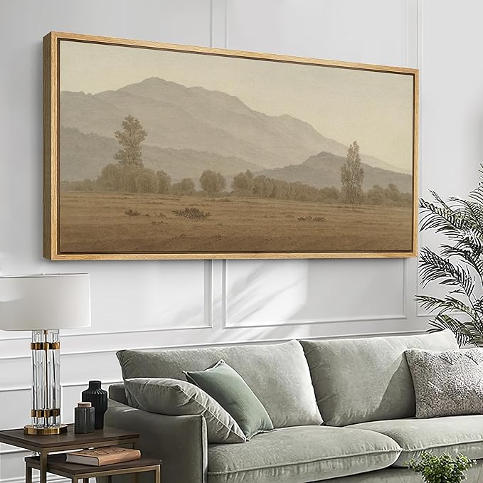 SIGNFORD Extra Large Framed Canvas Print Wall Art Misty Mountain Landscape Tranquil Nature Scenery Illustrations Modern Art Calm Warm for Living Room, Bedroom, Office - 60"x30"