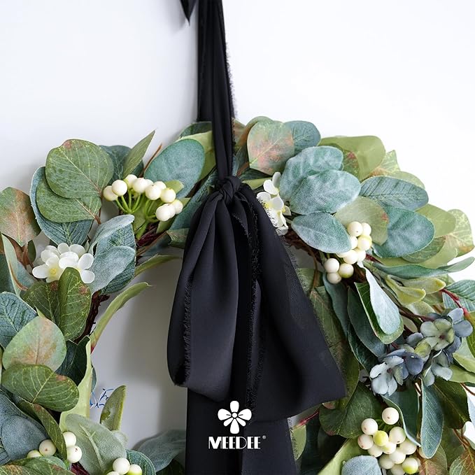 MEEDEE Black Chiffon Ribbon 3 Inch Frayed Ribbon Chiffon Silk Ribbons Black Fringe Wide Chiffon Ribbons for Crafts, Flower Bouquet, Wedding Favors Wrapping (2 Rolls 10 Yards)