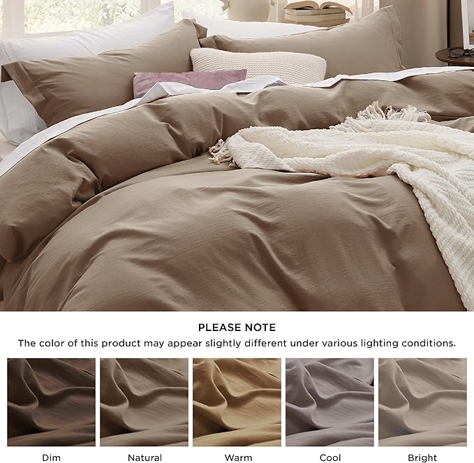 Bedsure Deep Khaki Oversized King Duvet Cover - 3 Pieces Prewashed Cotton-Like Extra Soft Bedding Set, Includes 1 Duvet Cover 120x98 Inches with Zipper Closure & 2 Pillow Shams, Comforter Not Included