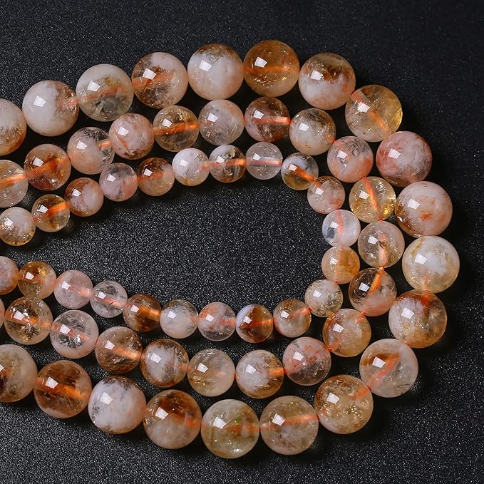12MM 32PCS Natural Stone Citrine A Grade Quartz Crystal Loose Beads for Jewelry Making DIY Bracelet Necklace 1 Strand 15’’