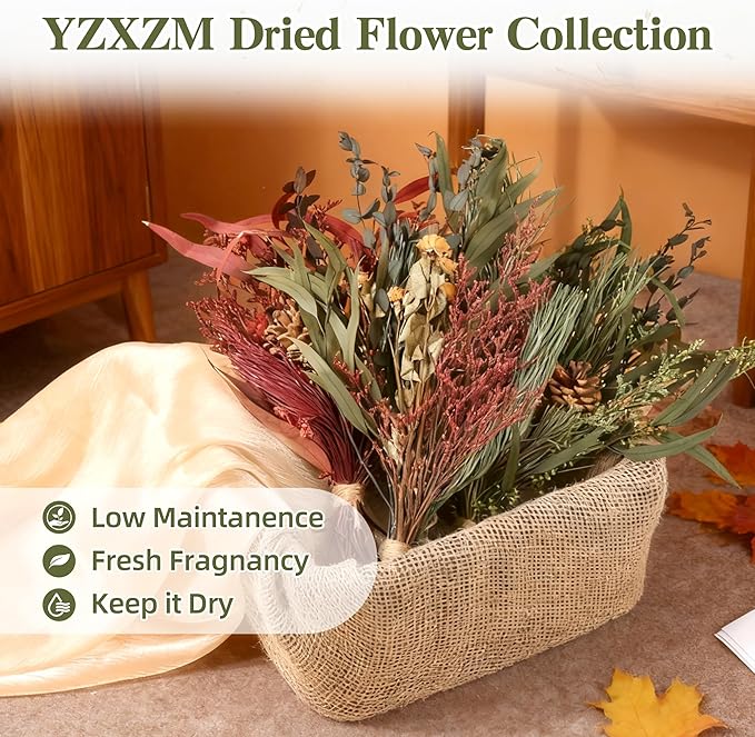 YZXZM Real Flower Bouquet for Christmas Decorations with Dried Pine Branches & Flowers, 17 Inch