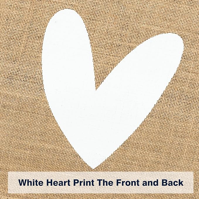 Burlap Tote Bags with Handles Only One White Heart Printed Reusable Jute Gift Bags Waterproof Lining for Valentine's Mother's Day Wedding Bridesmaid Bachelorette Beach Party