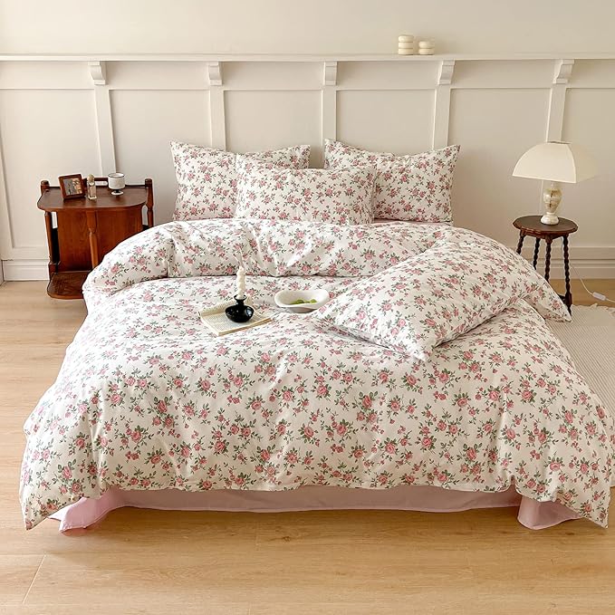 VM VOUGEMARKET Gilr's Comforter Set Twin XL Pink Flower Bedding Comforter with 2 Pillowcases,All Season Use Fluffy Soft & Lightweight Cottagecore Comforter Set for Teen Girls 68"x90"