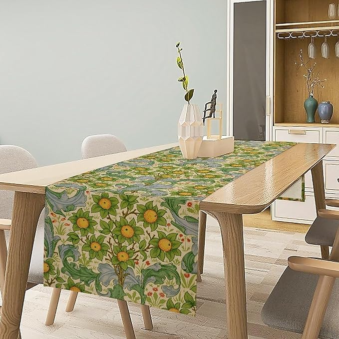 William Morris Original Design Green Table Runner Vintage Floral Table Runner for Dining Table Decor 13 x 120 Inch