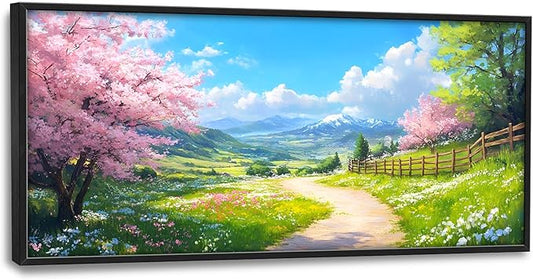 Mountain Trees Large Wall Art Framed Nature Scenery Wall Decor for Living Room Country Road Pictures Oversized Canvas Print Painting Modern Extra Large Framed Artwork for Bedroom Office 60"x30"