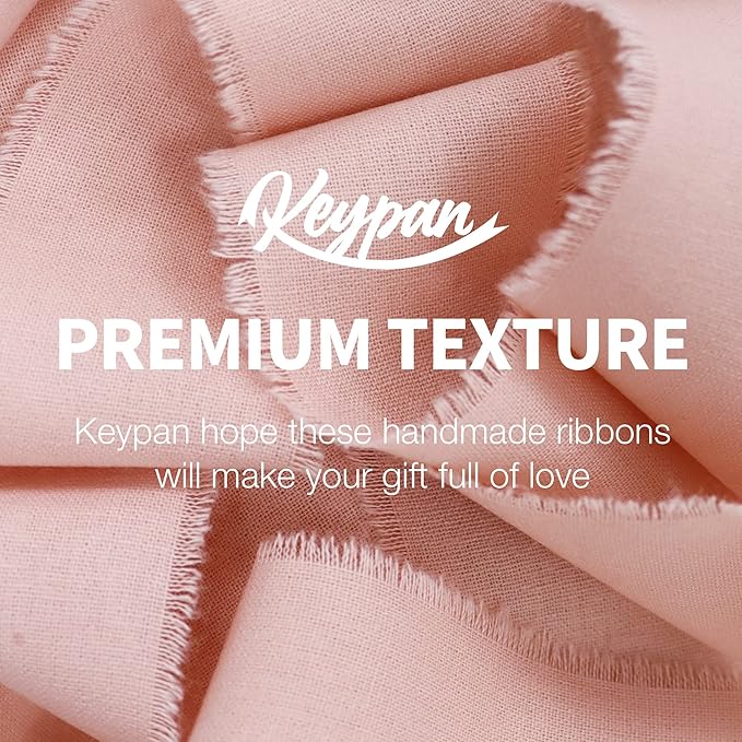 Keypan Pink White Ribbon 1-1/2 x 15 Yards Handmade Cotton Frayed Fringe Fabric Ribbons for Crafts Flower Bouquets Wedding Baby Shower Home DIY Decor