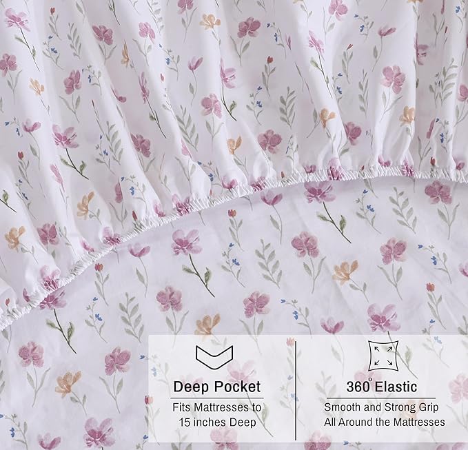 RUVANTI 100% Organic Cotton Sheets King Size, Percale Weave, GOTS Certified, 4-Piece Set, Deep Pocket 15", Crisp & Breathable, Soft Durable Bedding, Sábanas Algodón Orgánico – Obsessed Stems