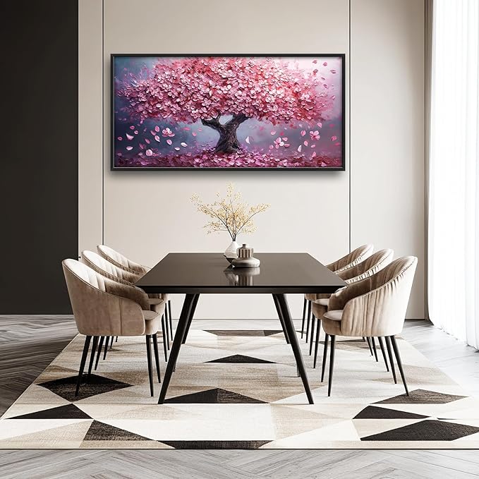 Tree Large Wall Art Romantic Pink Cherry Blossom Flowers Pictures Wall Decor Big Floral Tree of LifeCanvas Painting Prints Framed Artwork Home Decorations for Living Room Dining Room Bedroom Office 60"x30"