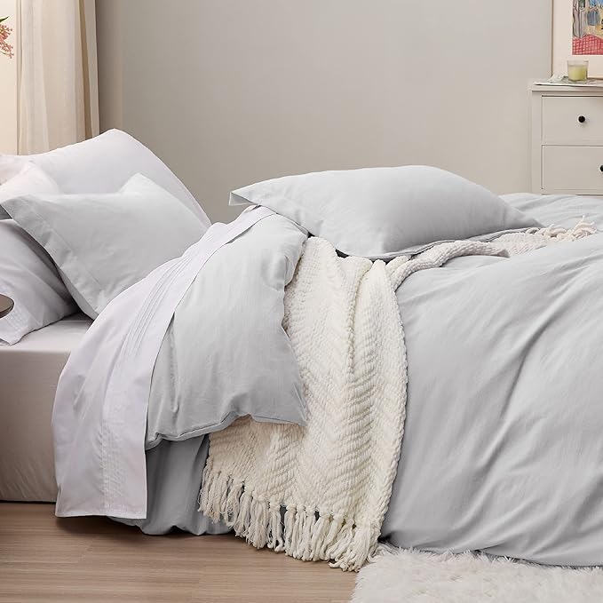 Bedsure Light Grey Oversized King Duvet Cover - 3 Pieces Prewashed Cotton-Like Extra Soft Bedding Set, Includes 1 Duvet Cover 120x98 Inches with Zipper Closure & 2 Pillow Shams, Comforter Not Included