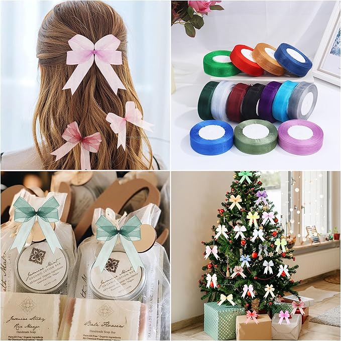 3/4 Inch x 50 Yards Sheer Organza Ribbon Chiffon Ribbon for Gift Wedding Flower Bouquet Wrapping Decorations Crafts (Lavender Purple)