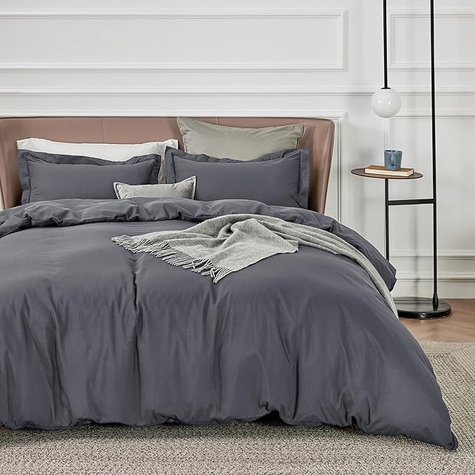 Bedsure Duvet Cover King Size - Soft Double Brushed Bedding Set for Kids & Adults, Zipper Closure, 3 Pieces, Includes 1 Duvet Cover (104"x90") & 2 Pillow Shams, NO Comforter, Dark