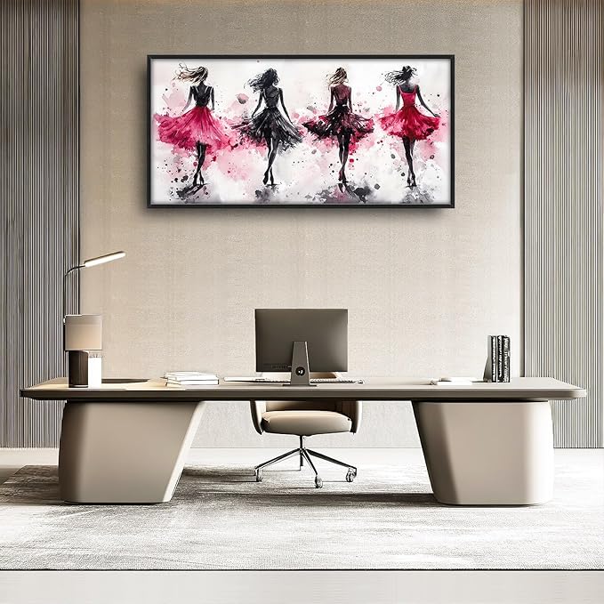 Fashion Woman Large Wall Art Watercolor Girl Pictures Wall Decor Pink Canvas Female Print Painting Modern Artwork Home Decoration for Living Room Bathroom Bedroom Office Framed 60"x30"