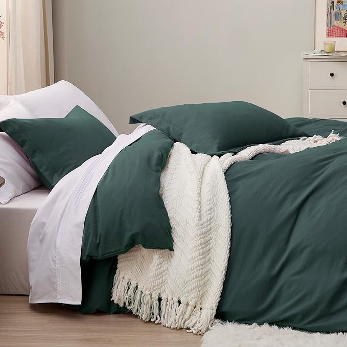 Bedsure Forest Green Duvet Cover Full Size - 3 Pieces Prewashed Extra Soft Cotton-Like Bedding Set, Includes 1 Duvet Cover 80x90 Inches with Zipper Closure & 2 Pillow Shams, Comforter Not Included