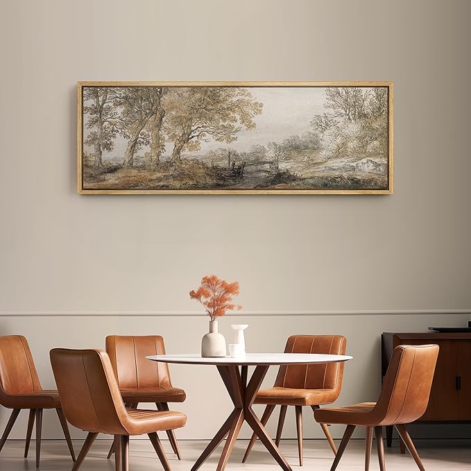 SIGNFORD Large Framed Canvas Print Wall Art Classical Forest Sketch Vintage Style Tree Illustrations Modern Art Relax/Calm Warm for Living Room, Bedroom, Office - 60"x20"