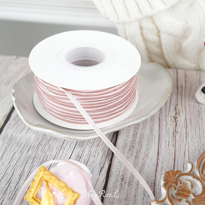 MAYREEL 1/8 Inch Dusty Rose Velvet Ribbon Thin Mauve Vintage Ribbon for Wedding Invitations Gift Wrapping Party Favor Boxes 50 Yards