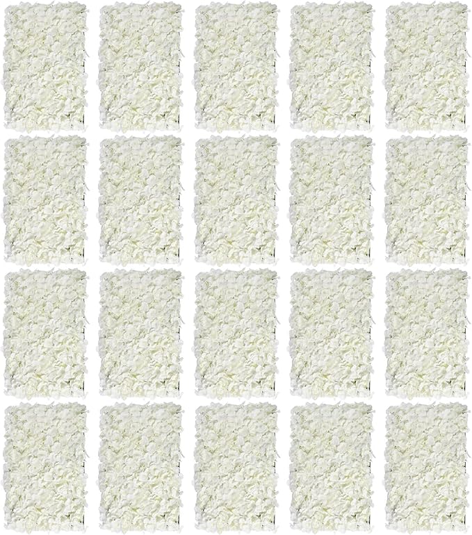 3D Flower Wall Panel, 20pcs Artificial Floral Wall Backdrop, Realistic Silk Flower Backplanes, Roll Up Fake Flower Background for Valentines Wedding Party Photo Arrangement Outdoor Decor(Milky White)