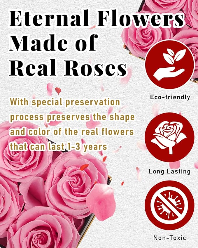 Changshunqi Preserved Roses, Forever Flowers Real Roses in a Box Last 2-3 Years, Preserved Flowers Birthday Gifts for Womem Mom Her,Anniversary Eternal Flowers Gifts for Mother Women Friends