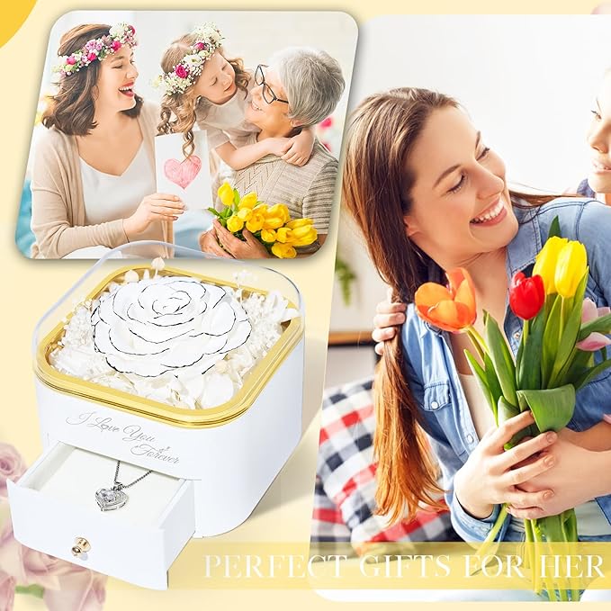 Beferr Birthday Gifts for Women Preserved Real Rose with Necklace Eternal Roses Forever Flowers for Delivery Prime Christmas Day Gifts for Mom Grandma Wife Sister Her from Daughter