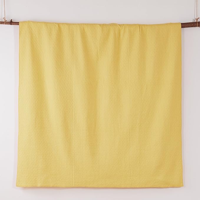 Levtex Home Cross Stitch Reversible Twin XL/Twin Quilt Set (68x86in) with 1 Pillow Sham (26x20in) - Stitch Texture - Yellow - Cotton Twin/Twin Size Quilt Bedding Set - Lightweight, Soft, Pre-Washed