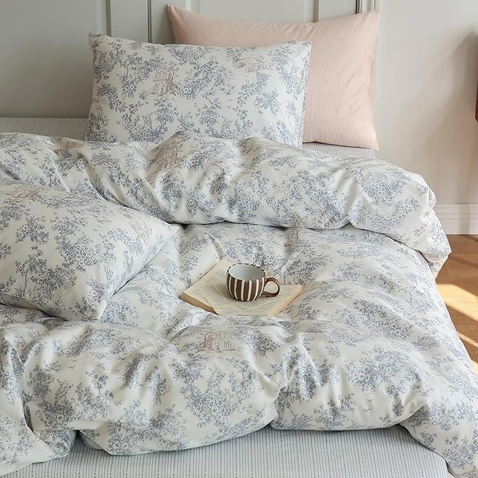 HighBuy Vintage Floral Girl Duvet Cover Twin Boho Flower Print Bedding Set Country Style Floral Comforter Cover with 2 Pillowcases Cozy Cotton Cottagecore Chic Flower Bedroom Collection Twin