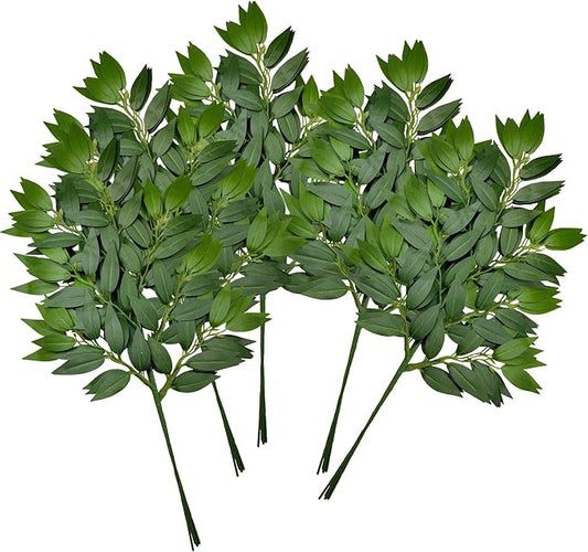 60Pcs Italian Ruscus Greenery Stems Artificial Silk Greenery Leaves for DIY Wedding Arch Bouquet Filler Table Centerpieces Home Indoor Decor