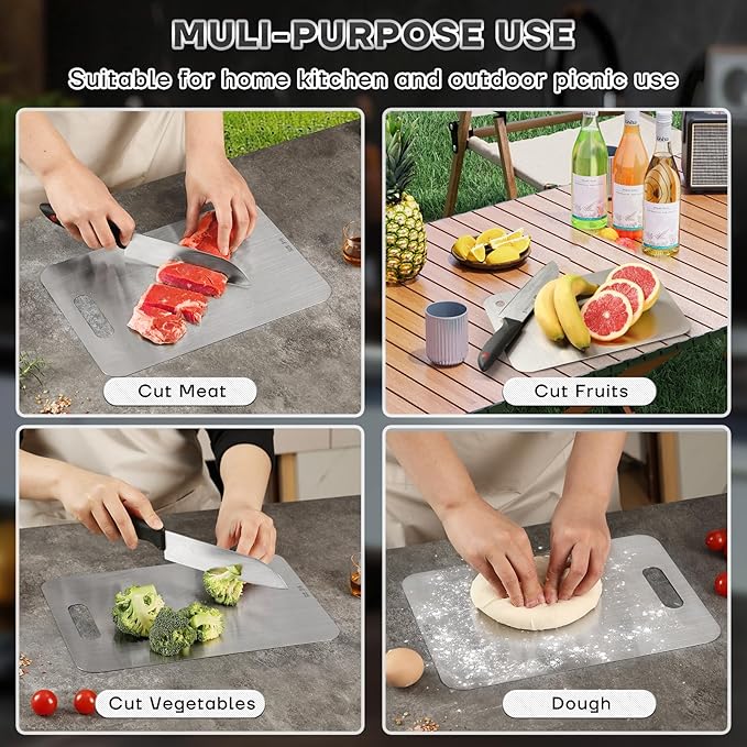 Katuchef Titanium Cutting Boards for Kitchen 100% Pure Ti Katu chef Titanium Cutting Board set Double Sided Non Toxic Titanware Chopping Board,Durable Dishwasher Safe Cutting Boards(1PC-XL-11x15.5In)