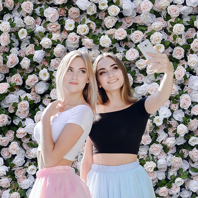 8×8 ft Artificial White Flower Wall with Backdrop Stand, 2pcs 4×8 ft Panels, Assembly-Friendly Floral Backdrop for Weddings, Events, Studios & Window Displays
