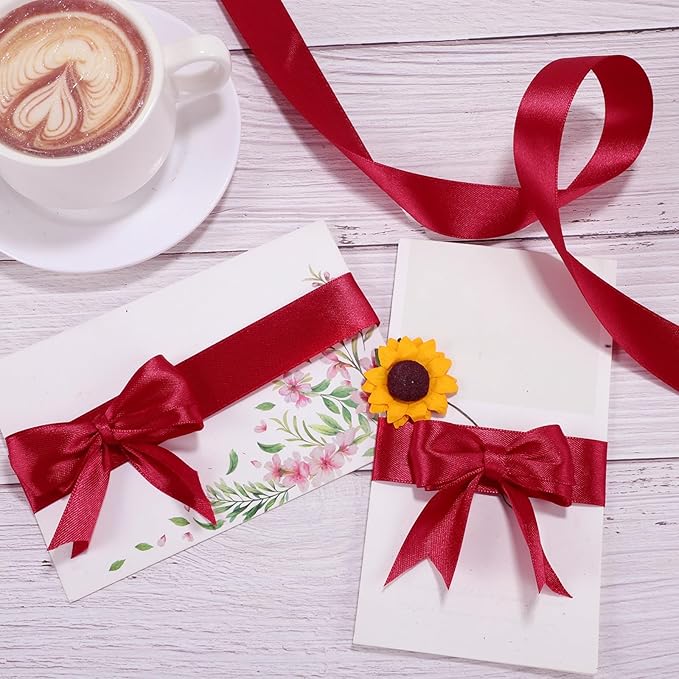 Wine Red Ribbon 1 inch 60 Yards Double Faced Red Satin Ribbon for Crafts Wedding Invitation Bows Making Gift Wrapping Decorations