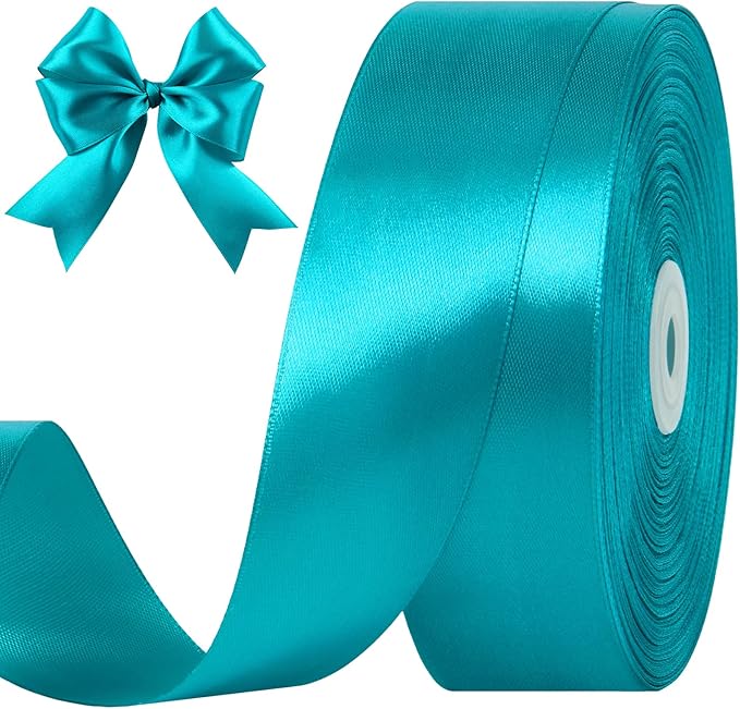 1-1/2 Inches 100 Yards Peacock Blue Satin Ribbon, Ribbon Roll for Flower Bouquets, Gift Wrapping, Wedding, Handmade Crafts