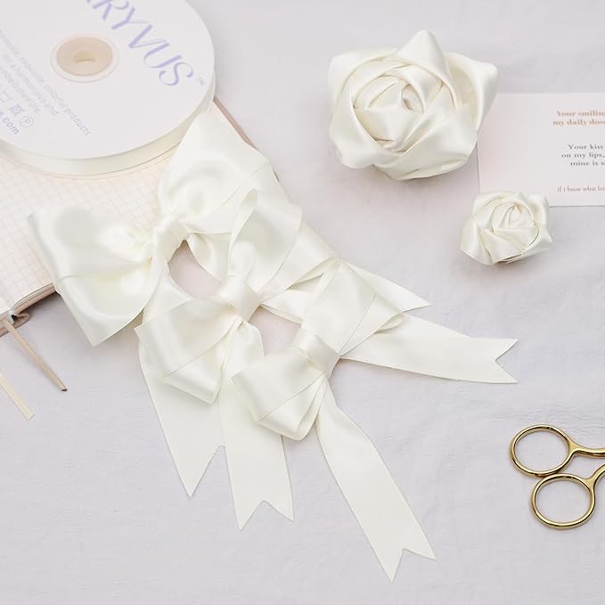 Antique White Satin Ribbon, Double Faced 1 Inch X 25 Yards Antique White Ribbon, Premium Satin Ribbon for Gift Wrapping, Crafts, Hair Bow Making, Sewing, Flower Bouquet, Wedding Party Decor