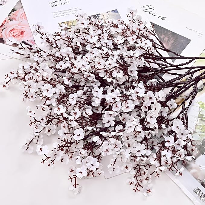 Yastouay White Fake Flowers Real Touch Silk Flowers, 10Pcs Babys Breath Artificial Flowers Bulk, Faux Gypsophila Bouquet Artificial Flowers for Thanksgiving Christmas Decorations Floral Arrangement