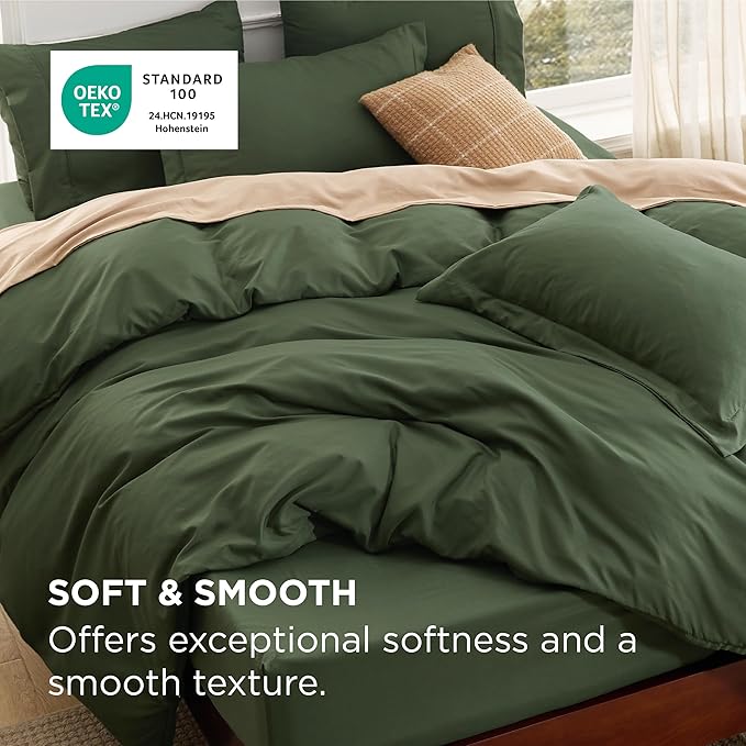 Bedsure Duvet Cover with Fitted Sheet King - 6 Pieces, Deep Pocket, Hotel Luxury Soft Double Brushed Bedding Set, 1 Duvet Cover, 1 Fitted Sheet, 2 Pillow Shams, 2 Pillowcases, NO Comforter, Green