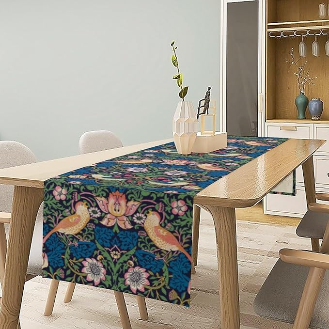 William Morris Floral Table Runner, Vintage Flowers Botanical Printed Table Runner for Home Kitchen Dining Table Decoration,13x60 Inch